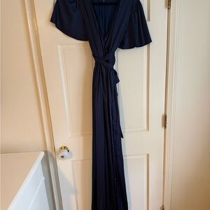 Maternity Navy Satin-Like Maxi Dress